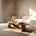 Oval Sculptural Coffee Table with Bridge Base in Natural Solid Wood - Rustirawood