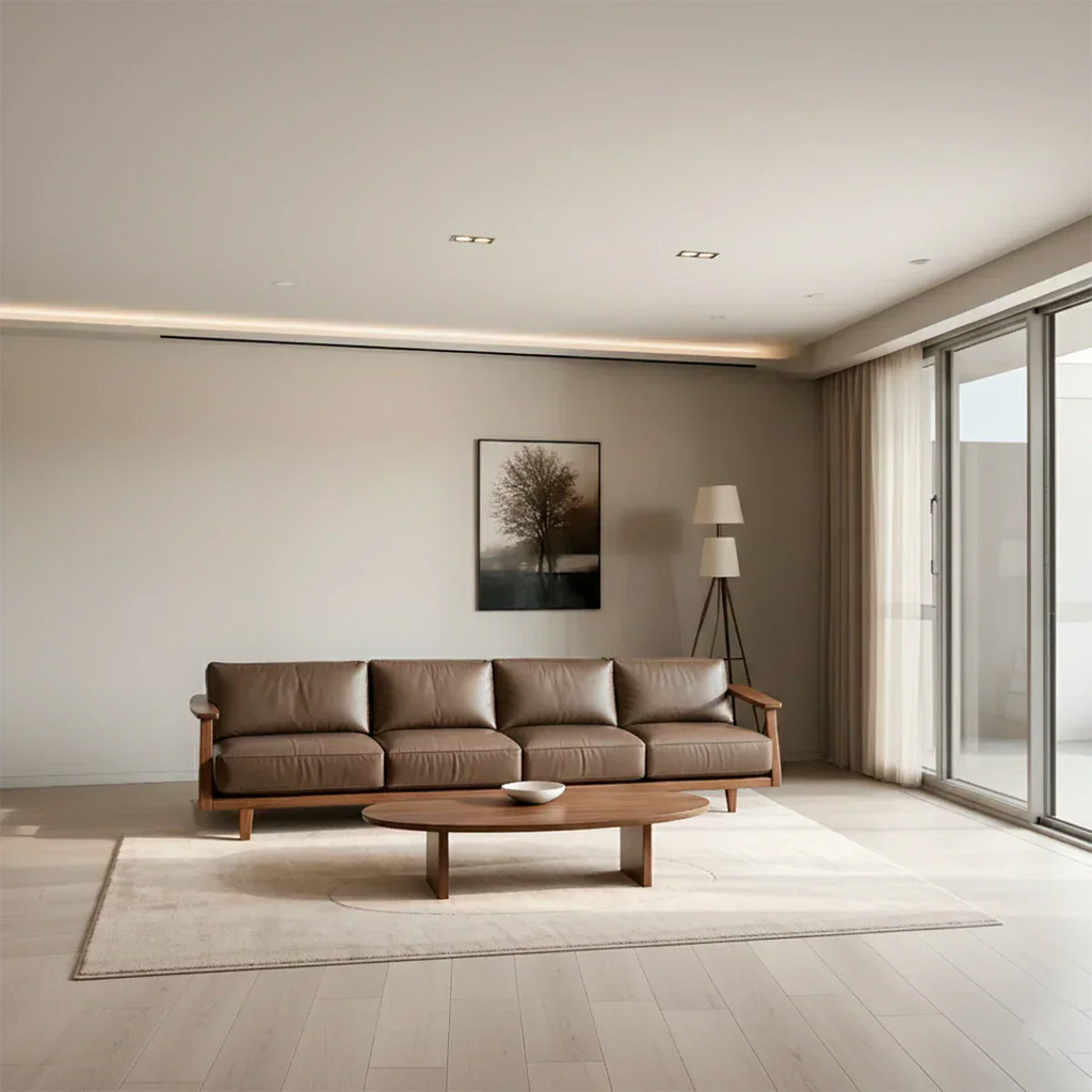 Premium Leather Sofa – Solid Wood Frame, Modern Minimalist Design - Rustirawood 
