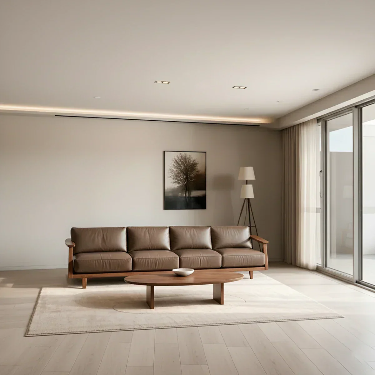 Premium Leather Sofa – Solid Wood Frame, Modern Minimalist Design - Rustirawood 
