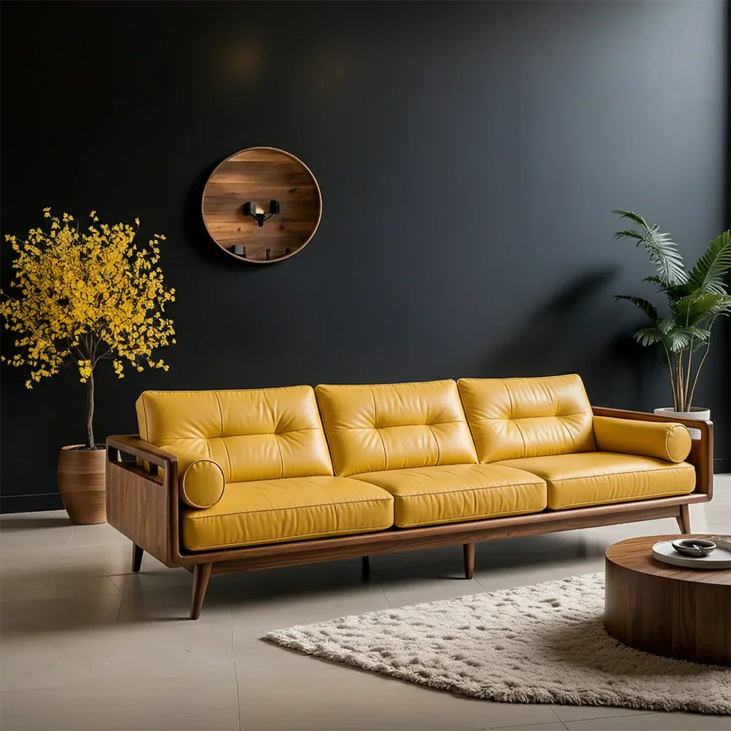 Premium Leather Solid Wood Sofa – Handcrafted Rustic Modern Design - Rustirawood