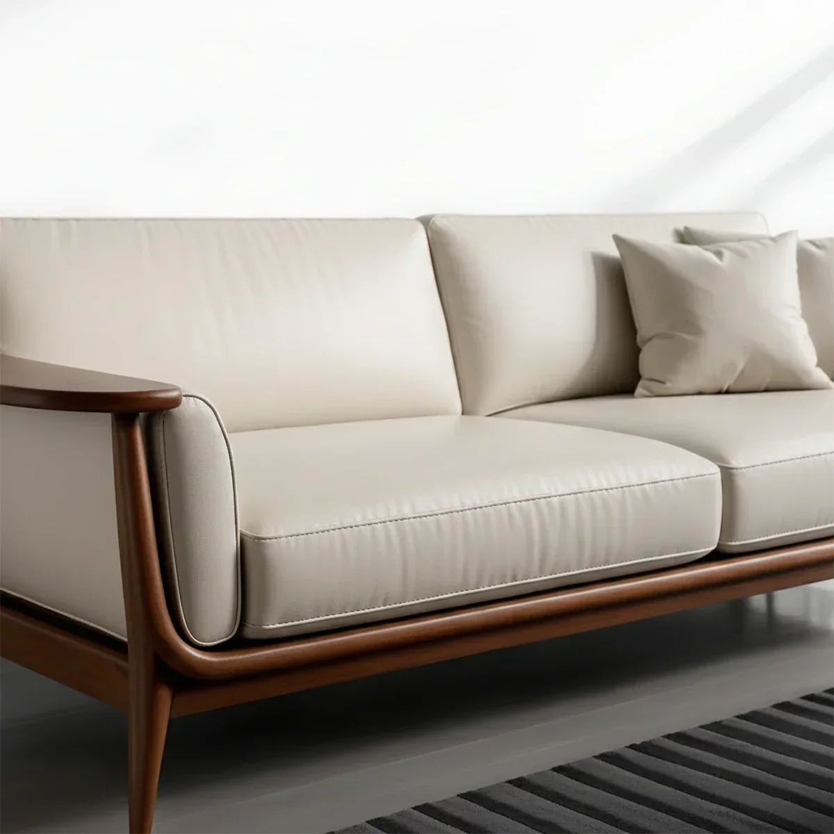 Premium Leather Solid Wood Sofa – Modern Minimalist Design - Rustirawood