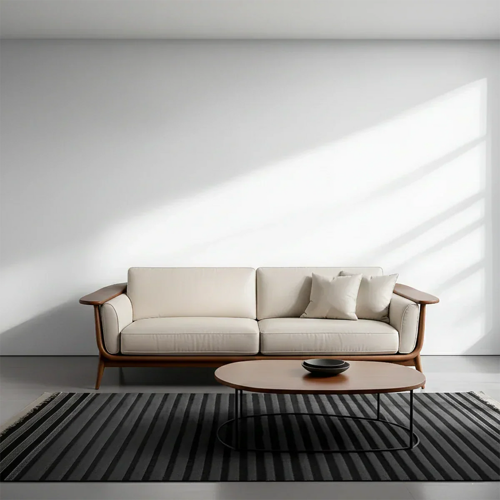 Premium Leather Solid Wood Sofa – Modern Minimalist Design - Rustirawood