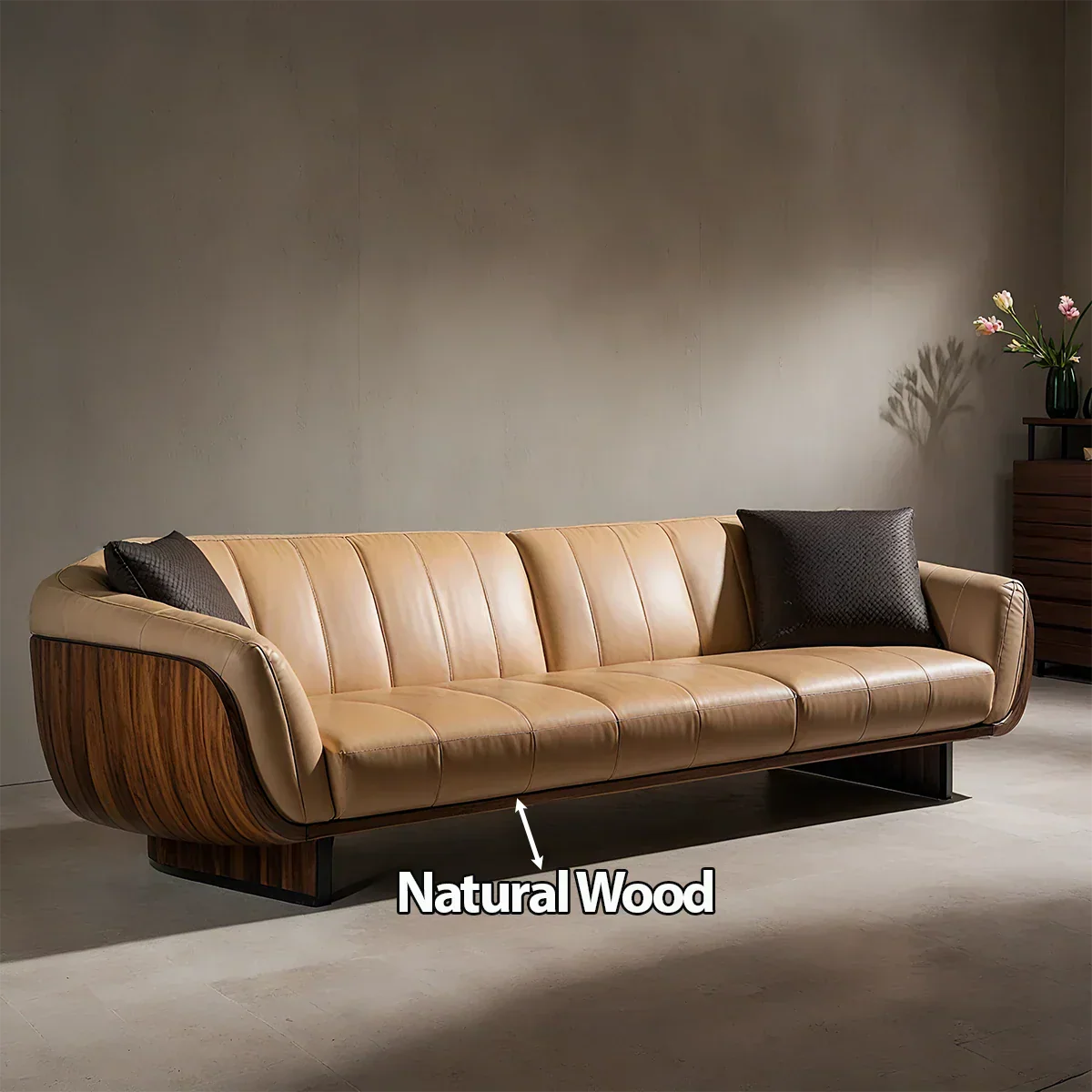 Premium Solid Wood Leather Sofa – Modern Sculptural Design - Rustirawood