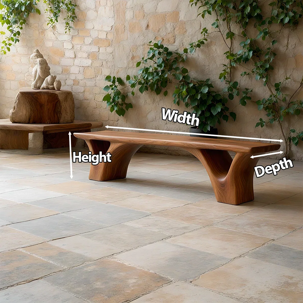 Sculpted Arch-Base Solid Wood Bench – Modern Fluid Silhouette - Rustirawood