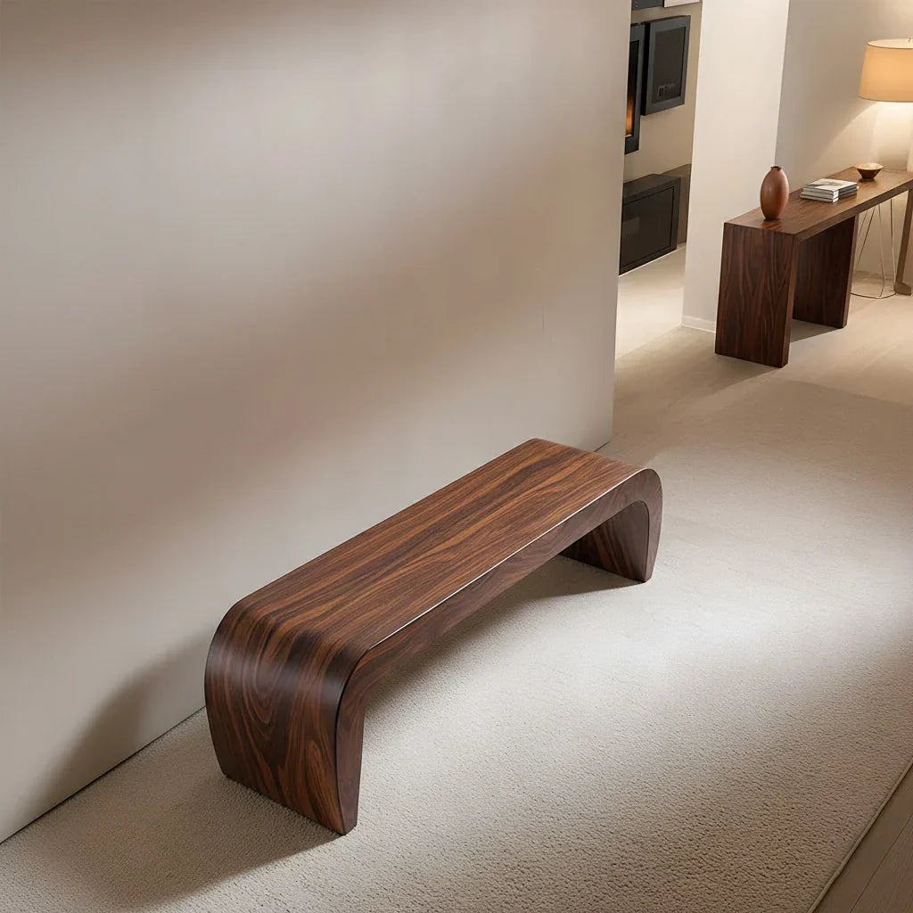 Sculpted Curved Bench in Natural Solid Wood – Modern Arc Edition - Rustirawood