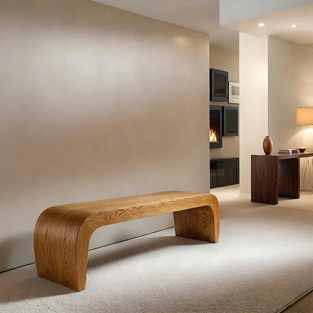 Sculpted Curved Bench in Natural Solid Wood – Modern Arc Edition - Rustirawood