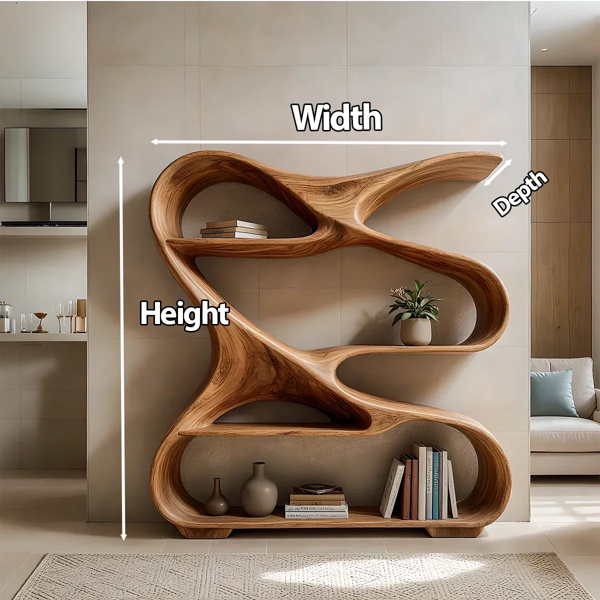 Sculpted Solid Wood Bookshelf – Rustic Flow Edition - Rustirawood
