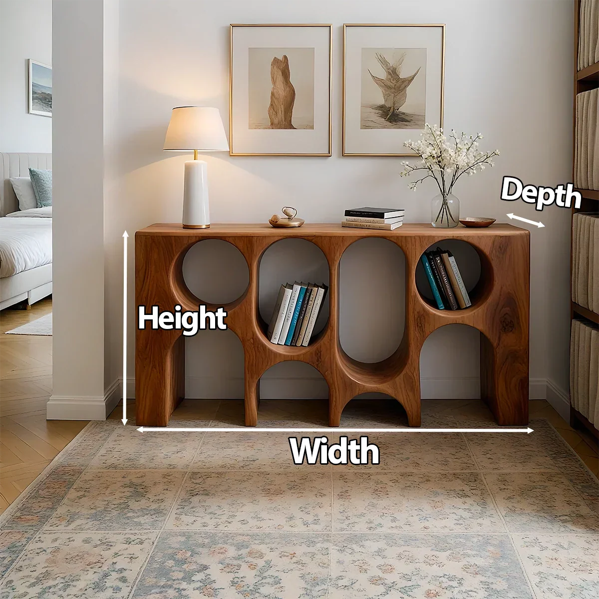 Sculpted Solid Wood Console – Arched Circle Edition - Rustirawood