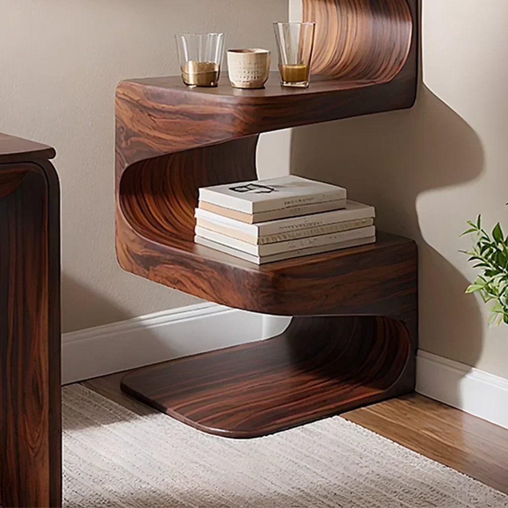 Sculpted Solid Wood Corner Bookshelf – Flow Form Edition - Rustirawood