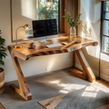 Sculpted Solid Wood Z-Leg Desk for Modern Workspaces - Rustirawood