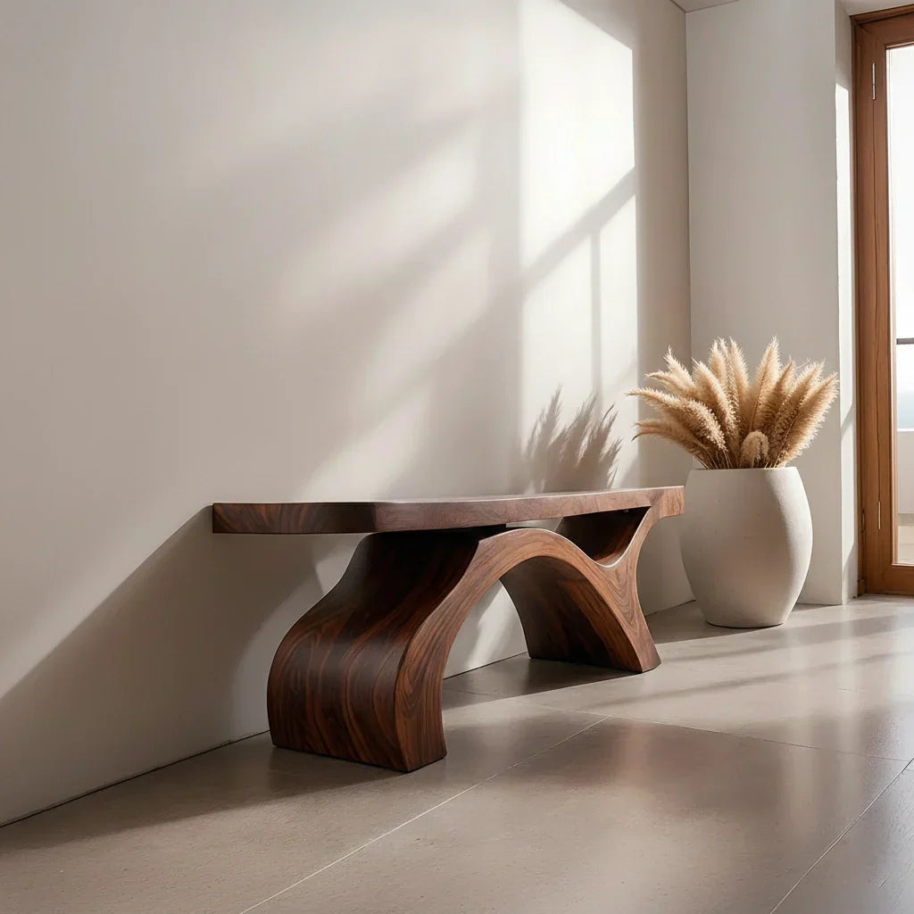 Sculptural Curved Solid Wood Bench – Modern Organic Form - Rustirawood