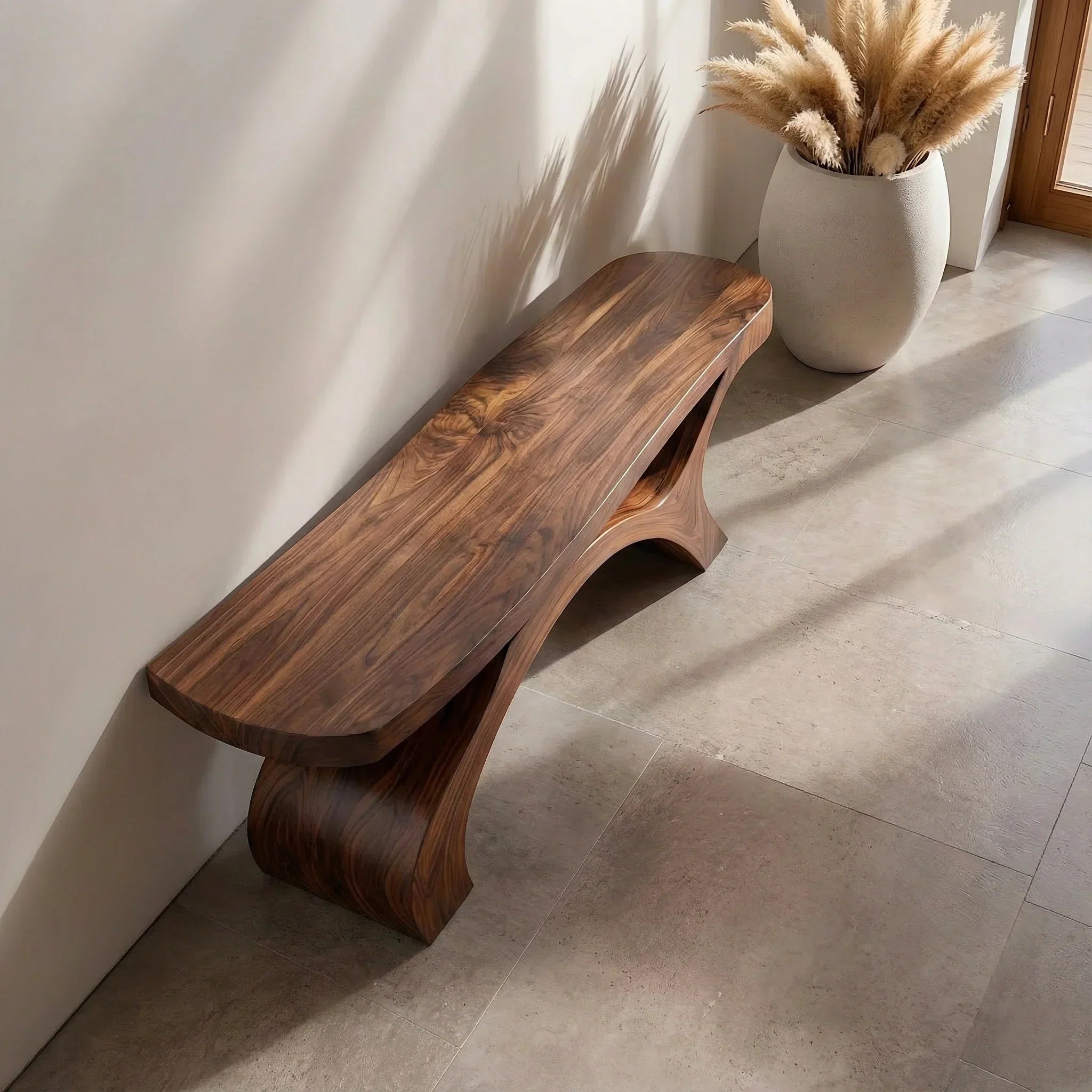 Sculptural Curved Solid Wood Bench – Modern Organic Form - Rustirawood