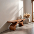 Sculptural Curved Solid Wood Bench – Modern Organic Form - Rustirawood