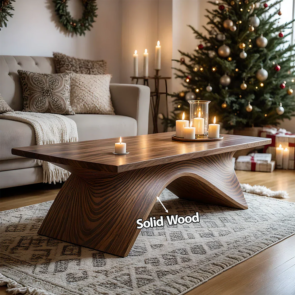 Sculptural Curved Solid Wood Coffee Table – Handcrafted Natural Finish - Rustirawood
