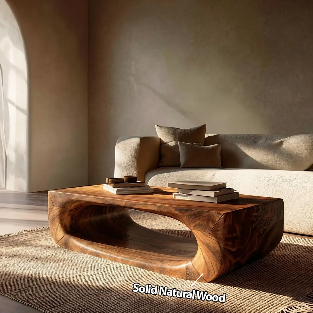 Sculptural Hollow Coffee Table in Organic Modern Natural Solid Wood - Rustirawood