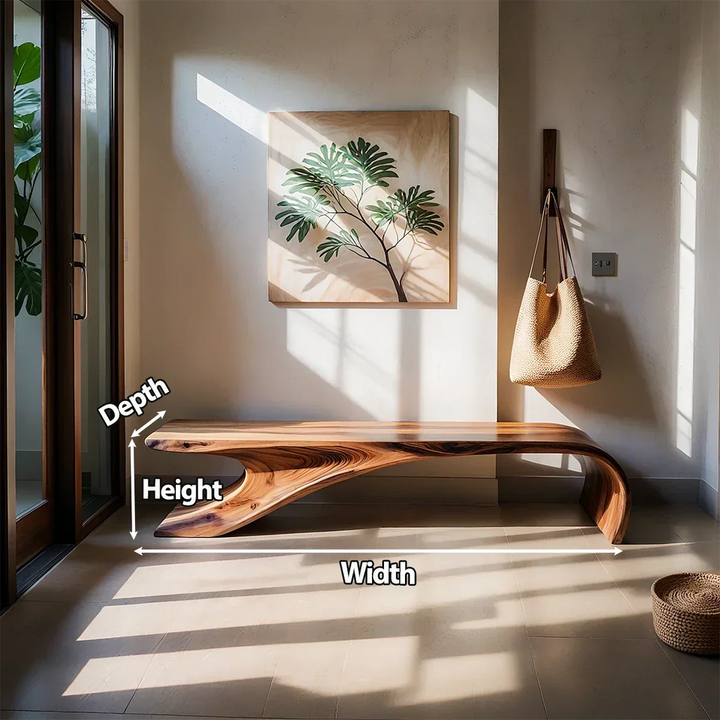 Sculptural Natural Solid Wood Entryway Bench - Rustirawood