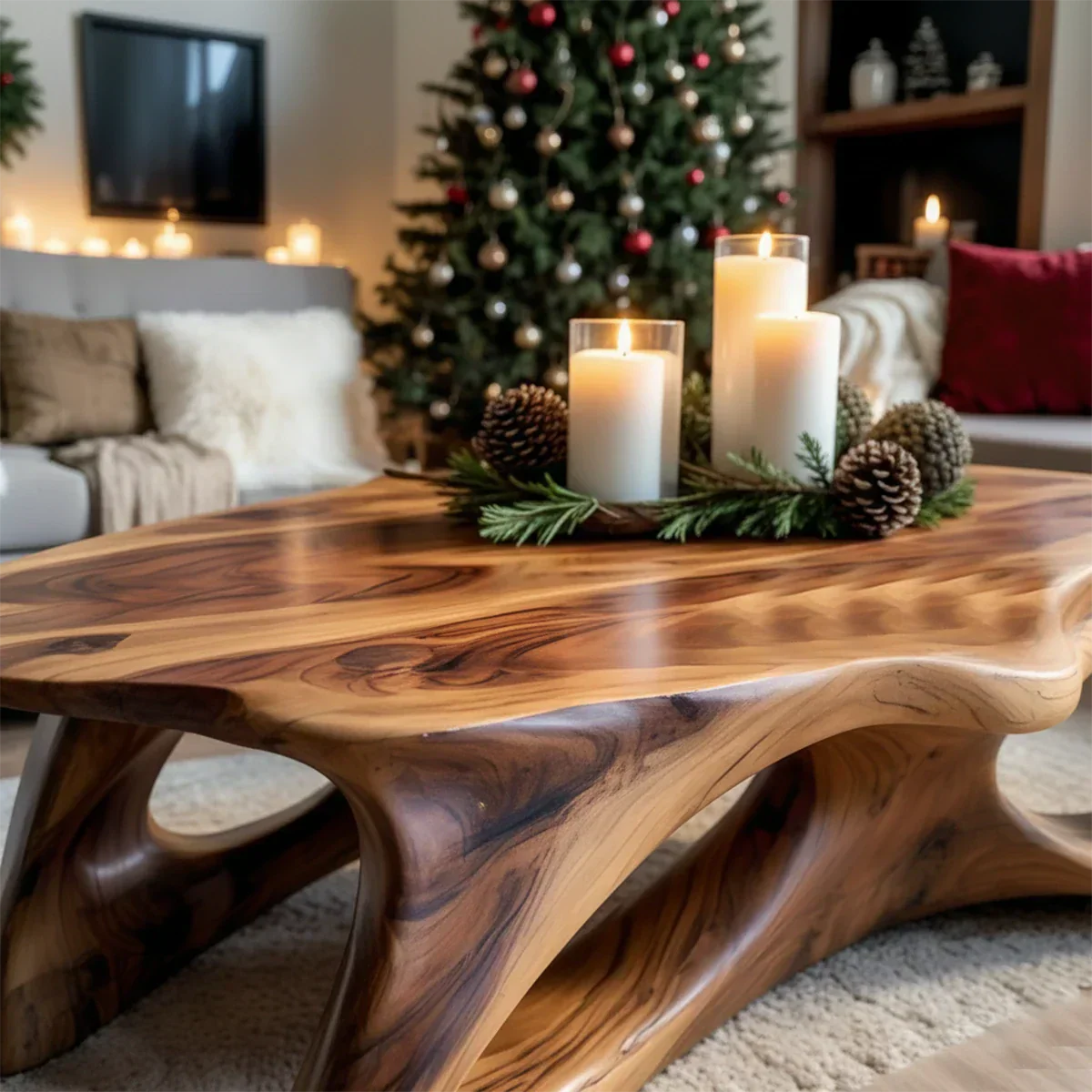 Sculptural Solid Wood Coffee Table – Handcrafted Natural Finish - Rustirawood