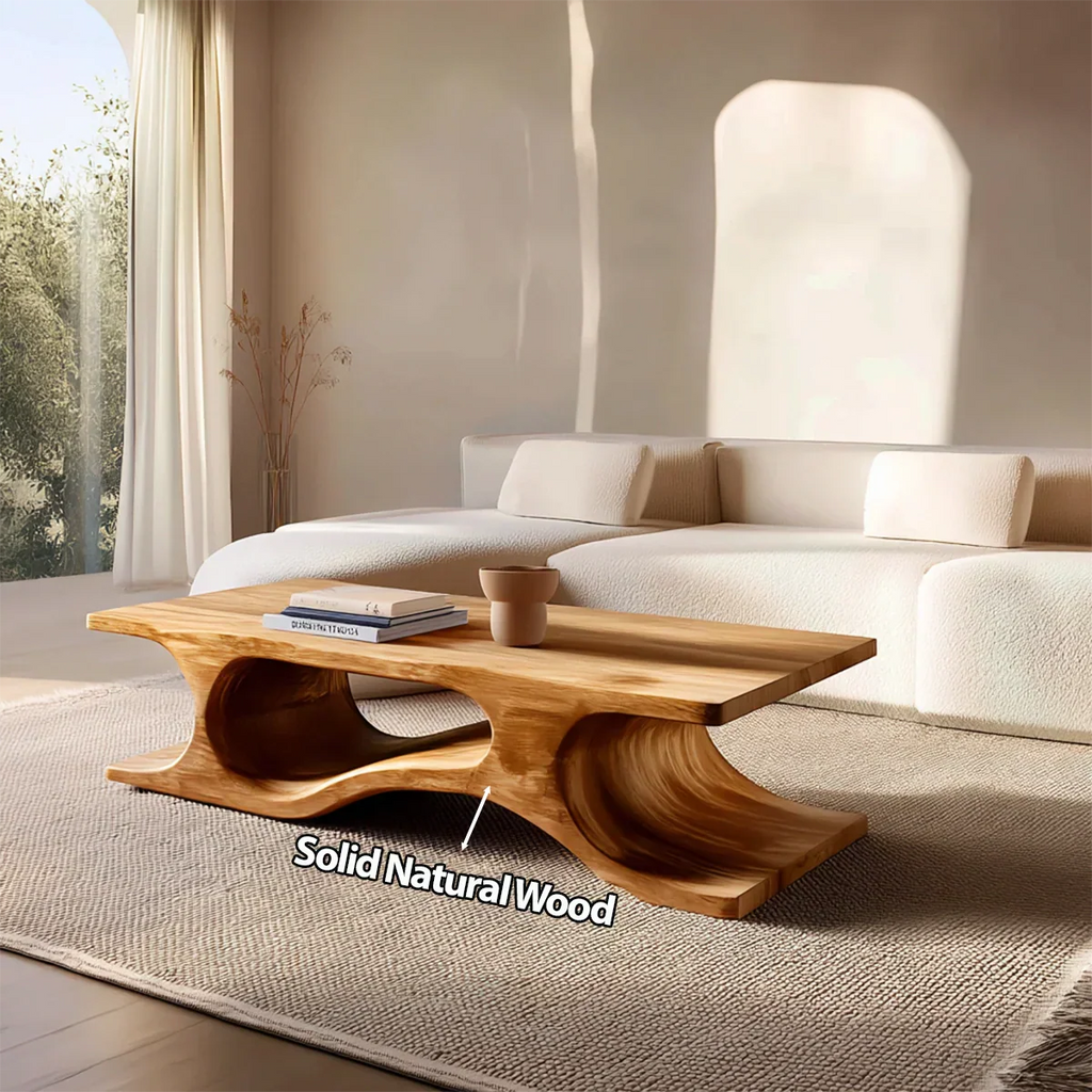Sculptural Wave Base Coffee Table in Organic Natural Solid Wood - Rustirawood