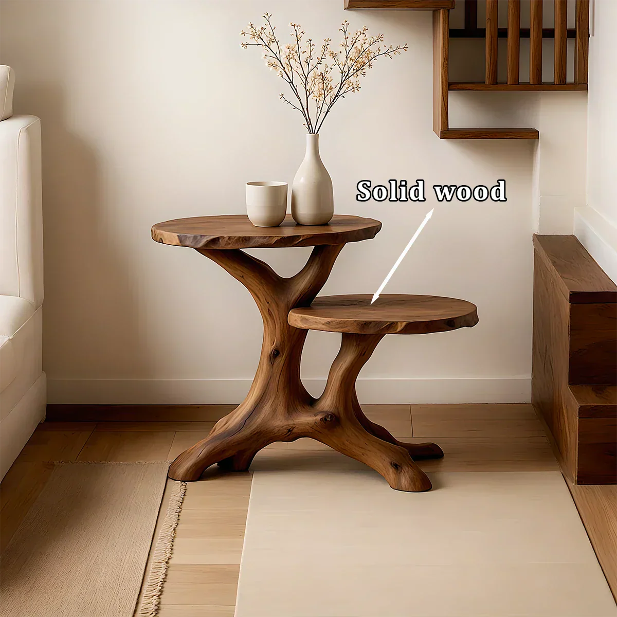Solid Wood Accent Table – Modern Sculptural Branchform Duo Design - Rustirawood