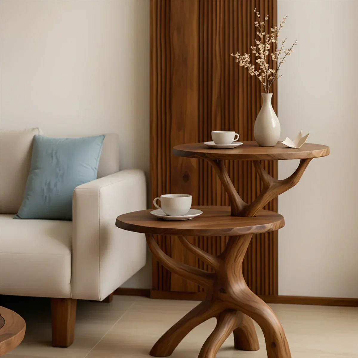 Solid Wood Accent Table Set – Modern Sculptural Branchform Design - Rustirawood