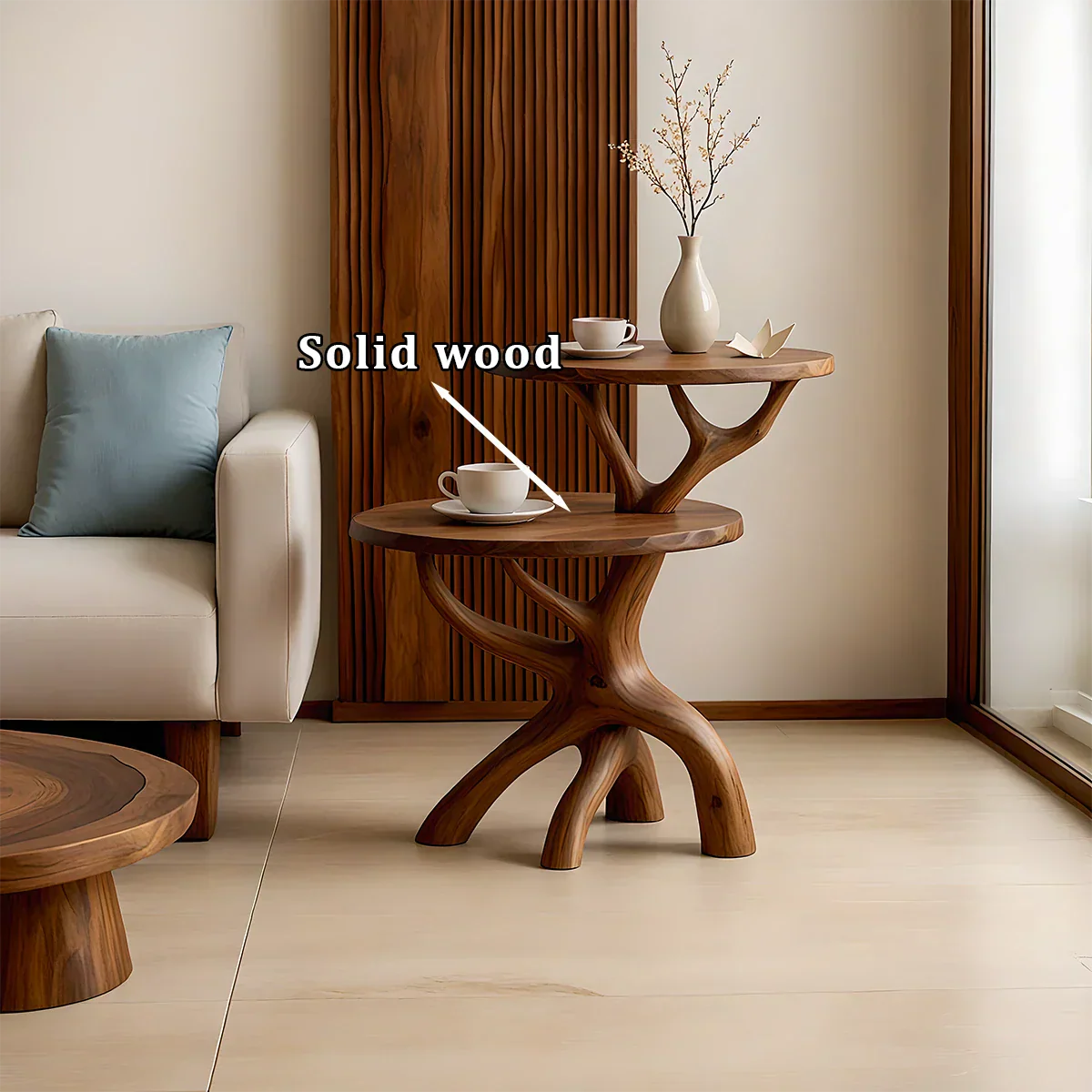 Solid Wood Accent Table Set – Modern Sculptural Branchform Design - Rustirawood