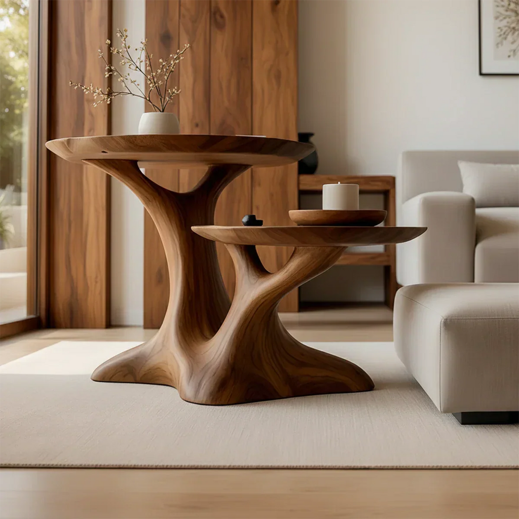 Solid Wood Center Table Set – Modern Sculptural Rooted Branchform Design - Rustirawood