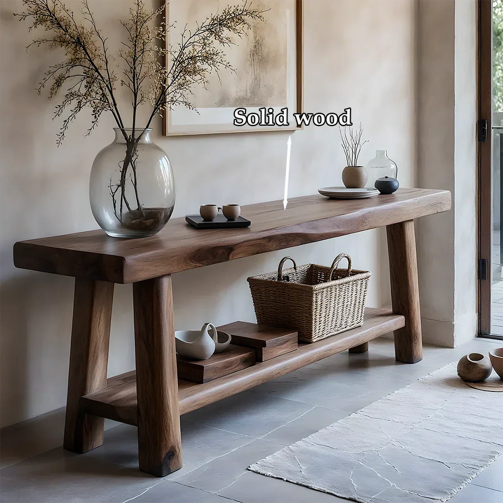 Solid Wood Console Table with Lower Shelf – Modern Natural Craft - Rustirawood