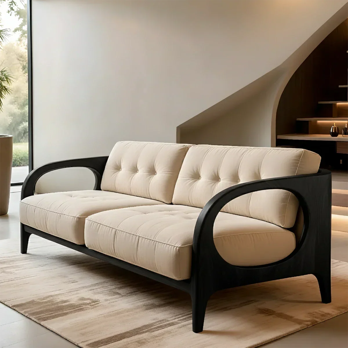 Solid Wood Cotton Fabric Sofa – Modern Rustic Design - Rustirawood