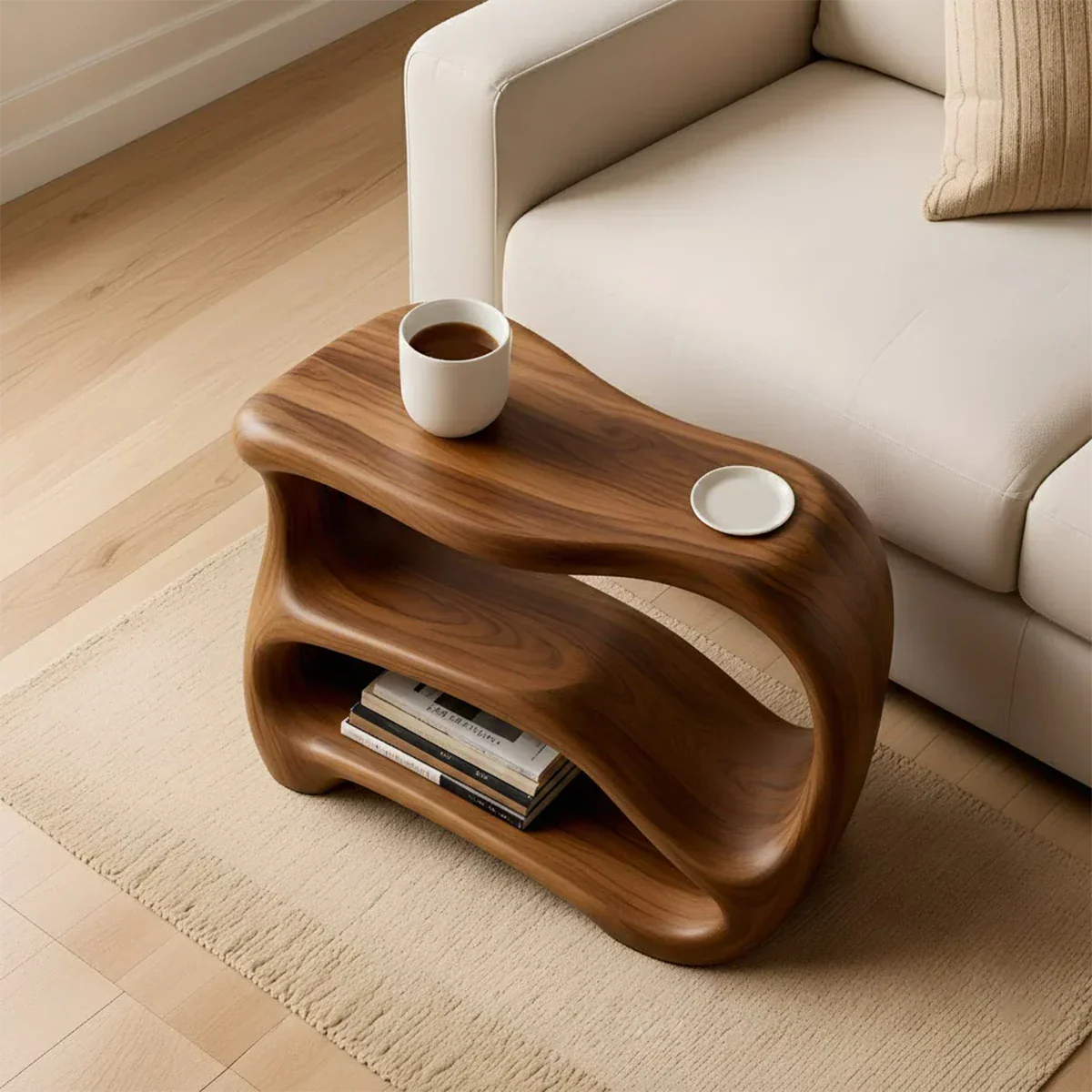 Solid Wood End Table – Fluid Rustic Serenity - Rustirawood
