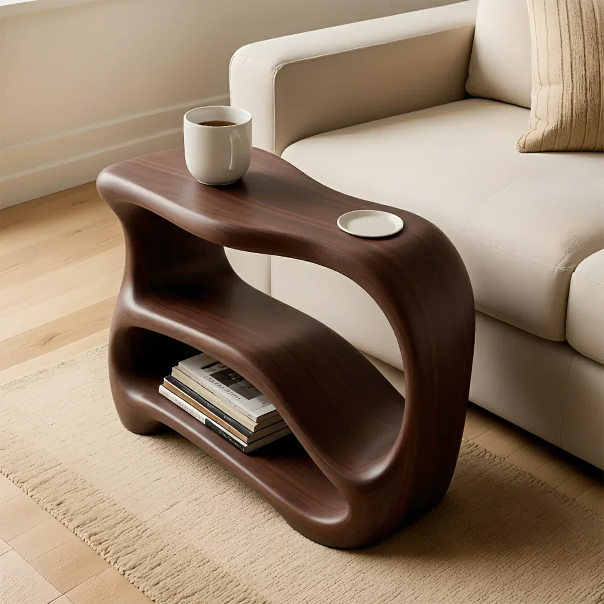 Solid Wood End Table – Fluid Rustic Serenity - Rustirawood