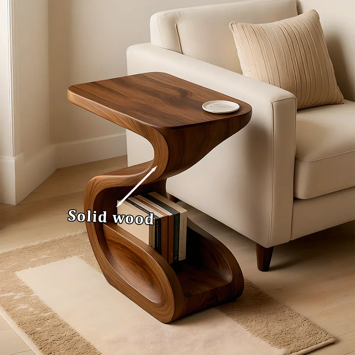 Solid Wood End Table – Modern Sculptural Flowform - Rustirawood