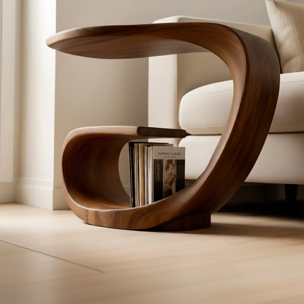 Solid Wood End Table – Sculptural Rustic Elegance - Rustirawood