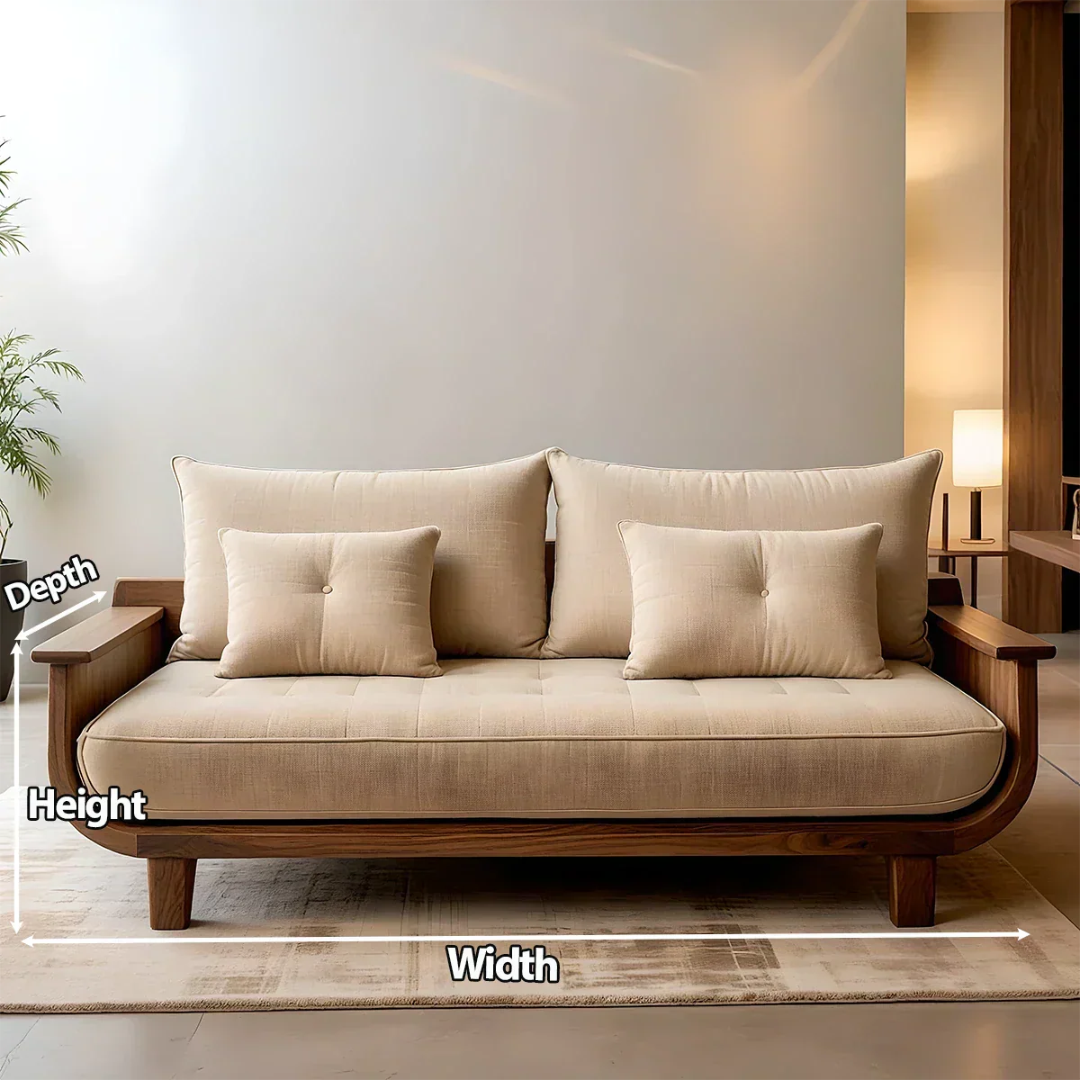 Solid Wood Sofa – Scandinavian Cotton Harmony - Rustirawood