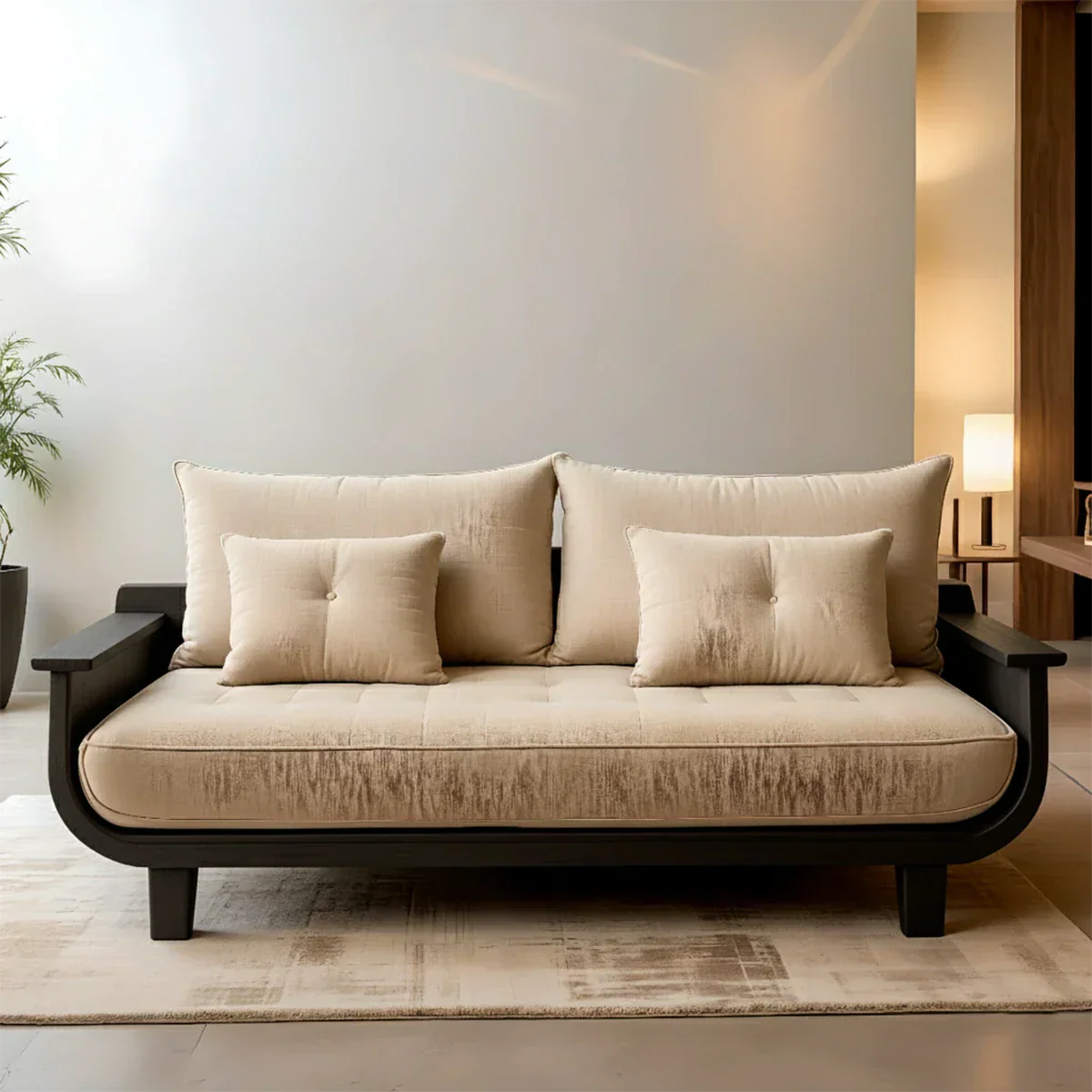 Solid Wood Sofa – Scandinavian Cotton Harmony - Rustirawood