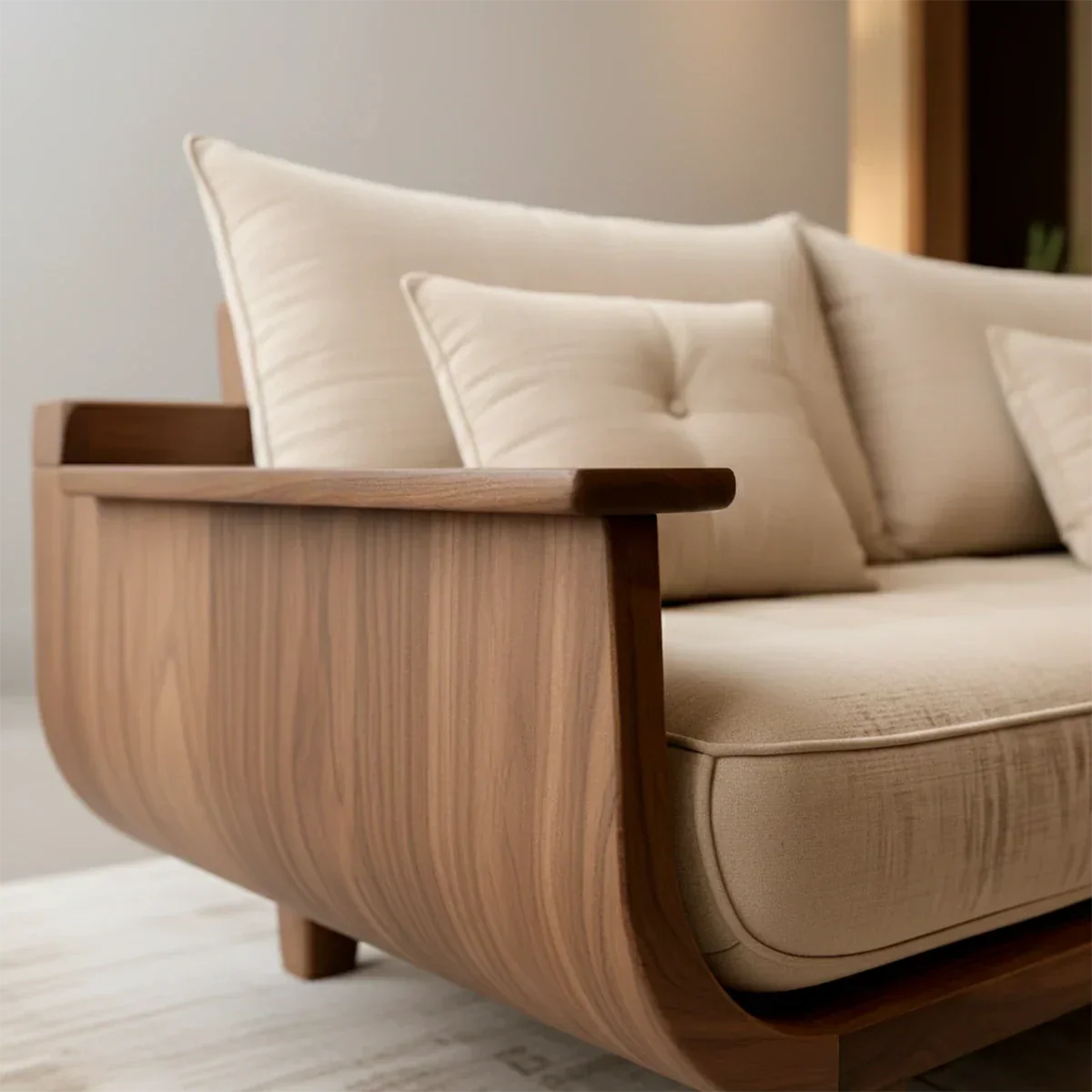 Solid Wood Sofa – Scandinavian Cotton Harmony - Rustirawood