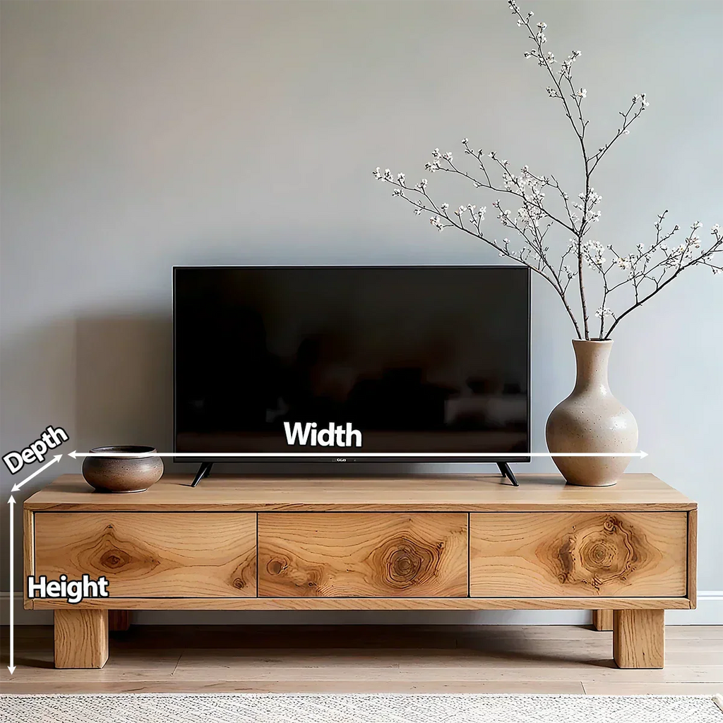 Solid Wood TV Stand – Minimalist Wabi Sabi Media Console with Natural Finish - Rustirawood