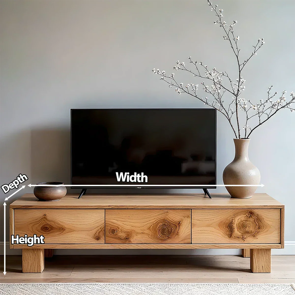 Solid Wood TV Stand – Minimalist Wabi Sabi Media Console with Natural Finish - Rustirawood
