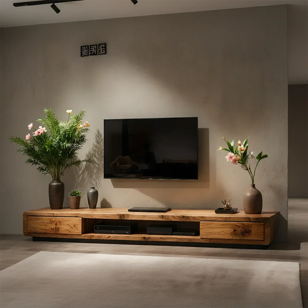 Solid Wood TV Stand – Modern Architectural Block Design - Rustirawood