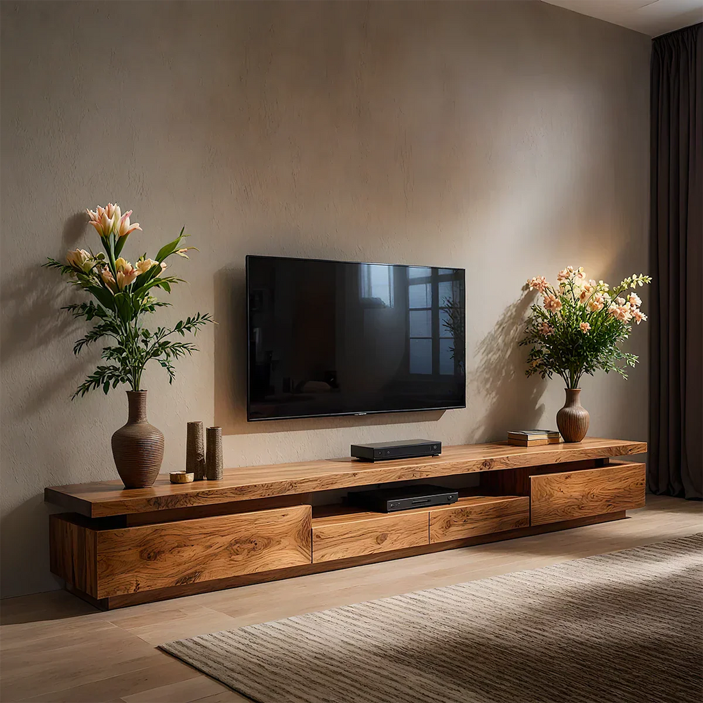 Solid Wood TV Stand – Modern Architectural Linear Design - Rustirawood