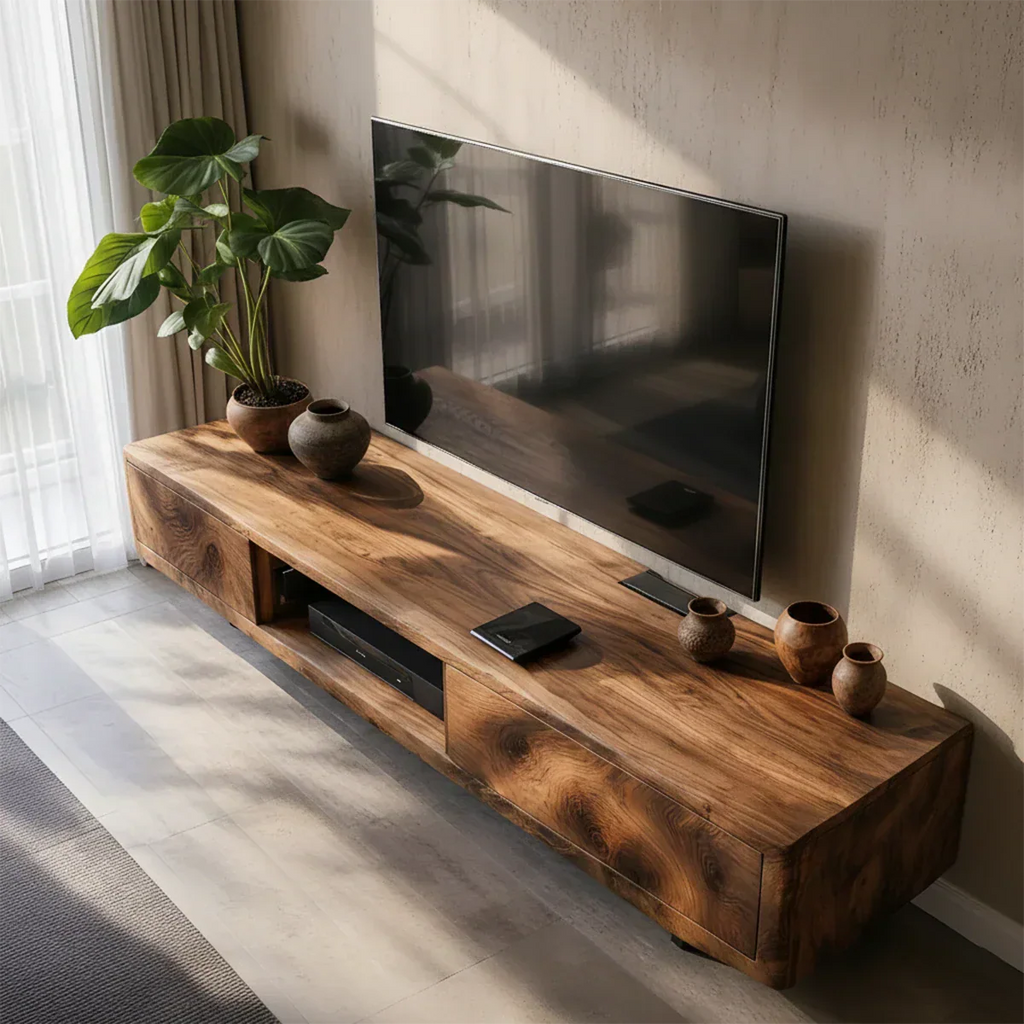Solid Wood TV Stand – Modern Luxury Grainflow Design - Rustirawood