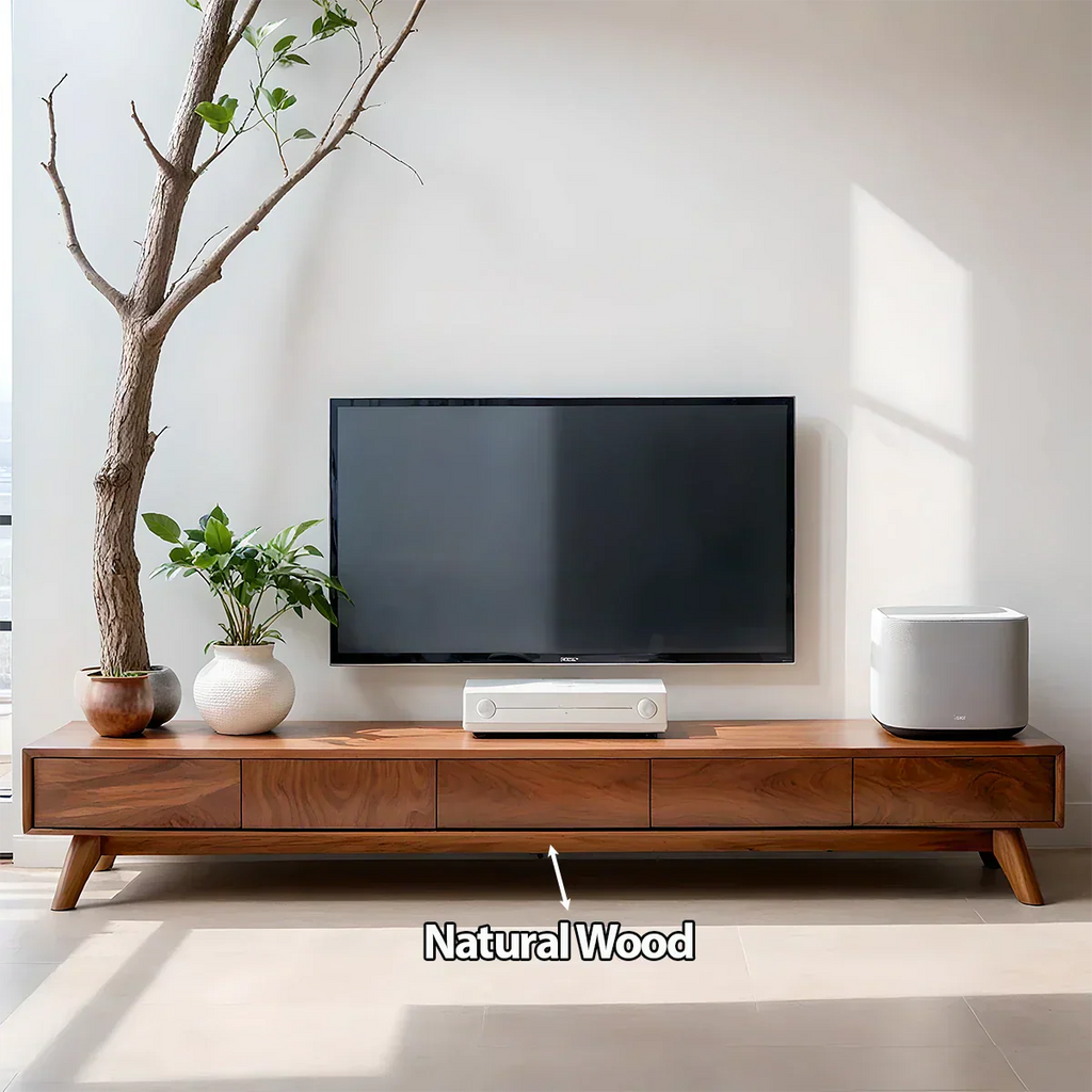 Solid Wood TV Stand – Scandinavian Minimalist Linear Design - Rustirawood