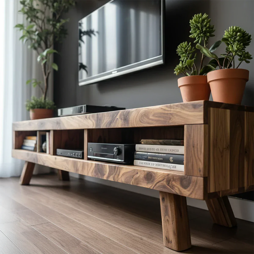 Solid Wood TV Stand – Scandinavian Modern Open-Shelf Design - Rustirawood