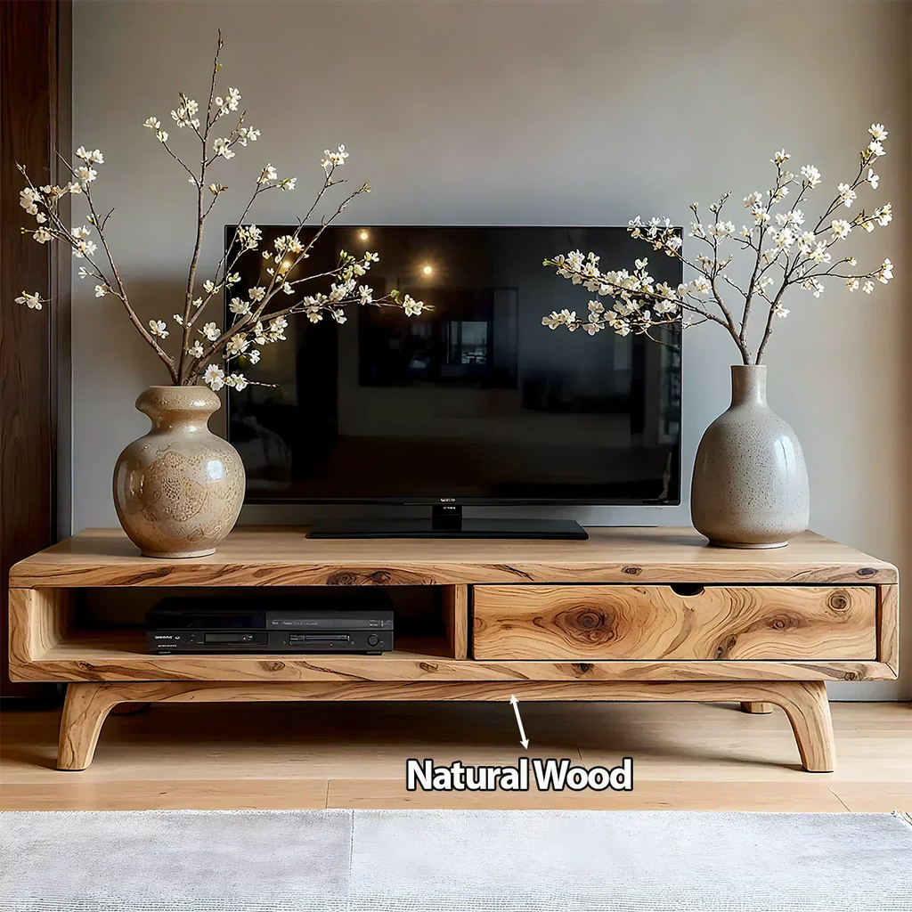 Solid Wood TV Stand – Wabi Sabi Media Console with Warm Natural Grain - Rustirawood