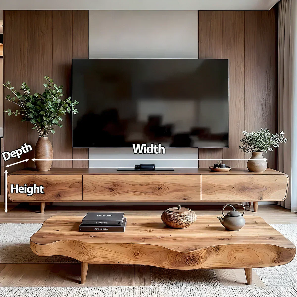 Solid Wood Wabi Sabi TV Stand – Natural Finish Media Console - Rustirawood