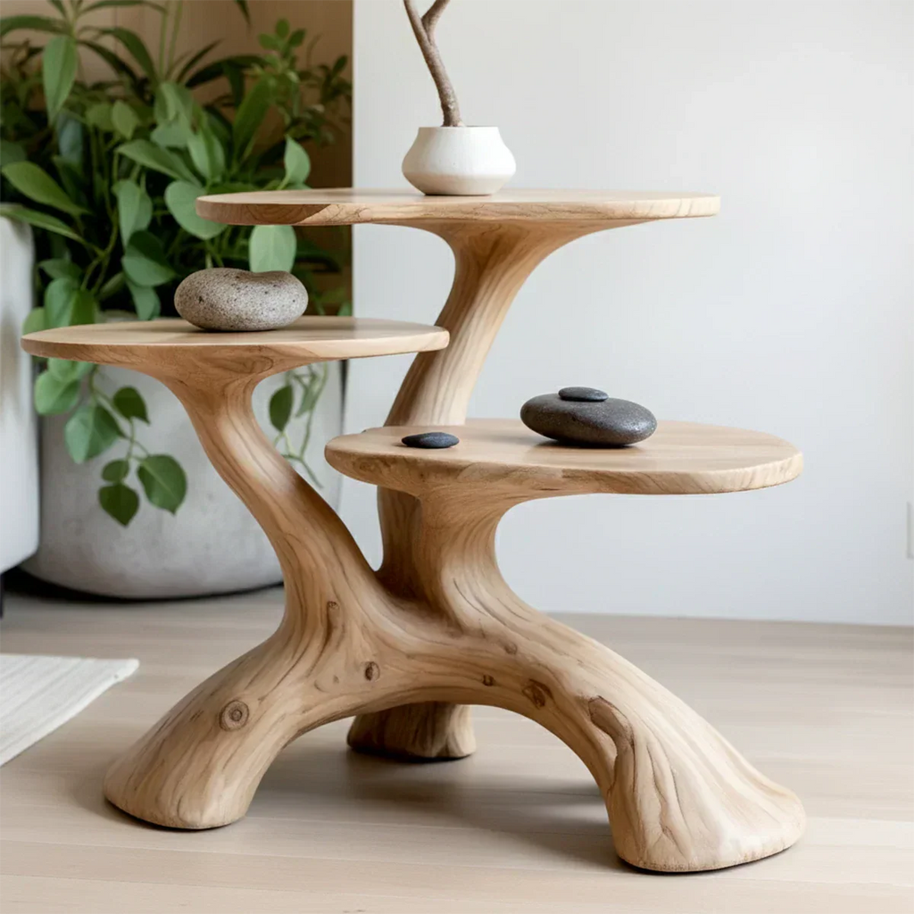 Three-Tier Organic Shape Natural Solid Wood Table - Rustirawood