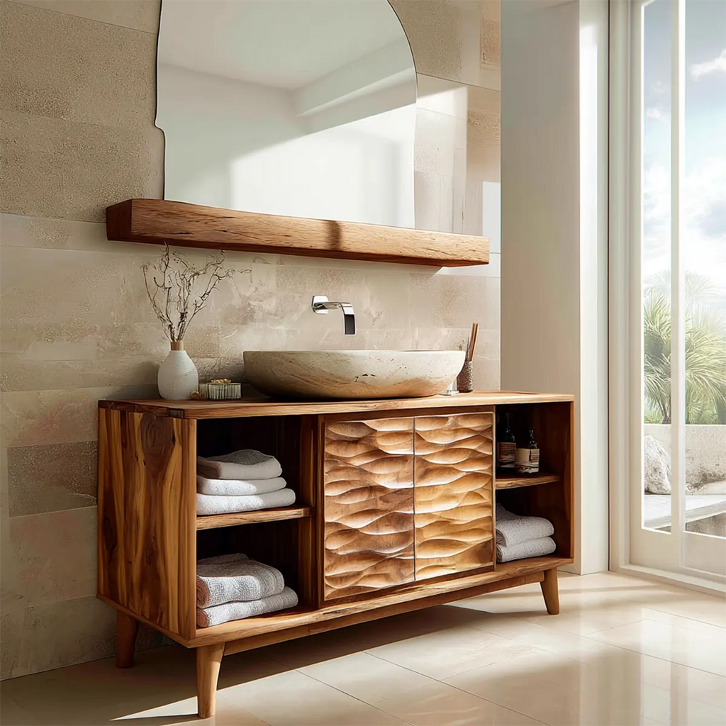 Traditional Bathroom Vanity Cabinet in Handcrafted Natural Solid Wood - Rustirawood
