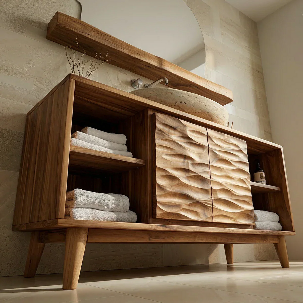 Traditional Bathroom Vanity Cabinet in Handcrafted Natural Solid Wood - Rustirawood