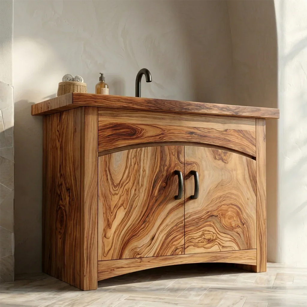 Traditional Bathroom Vanity Cabinet in Natural Solid Wood - Rustirawood