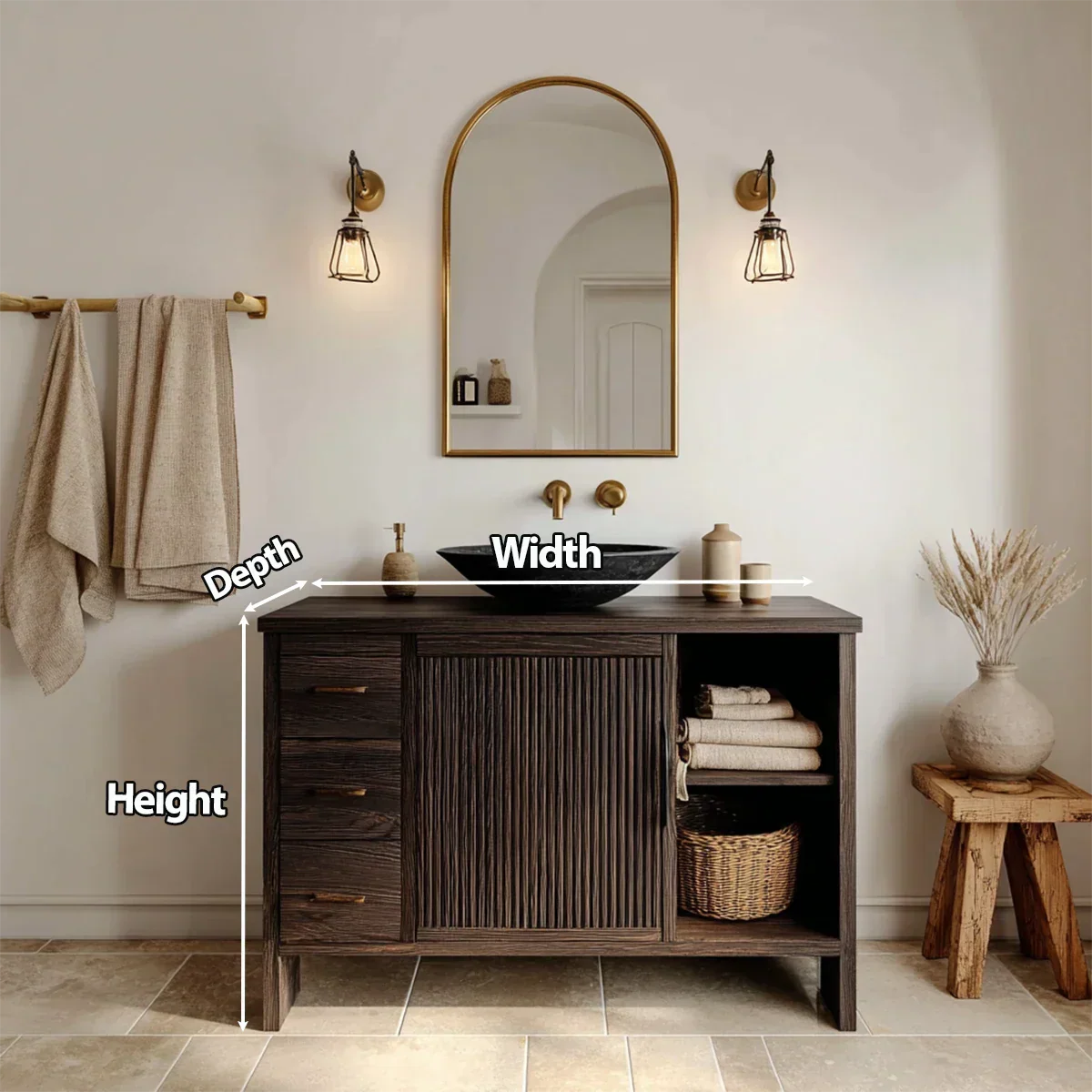 Traditional Bathroom Vanity Cabinet with Drawer Storage in Natural Solid Wood - Rustirawood