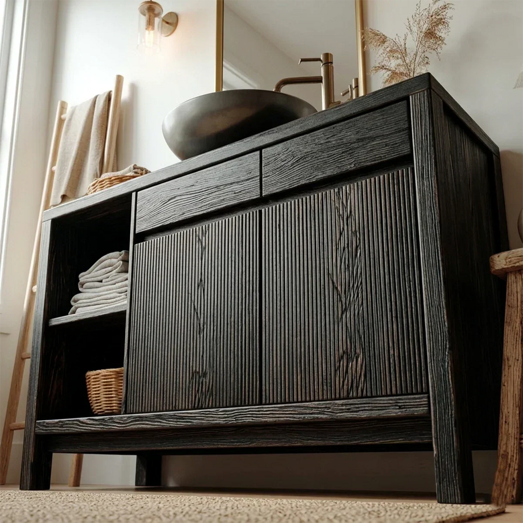 Traditional Bathroom Vanity Cabinet with Storage in Natural Solid Wood - Rustirawood